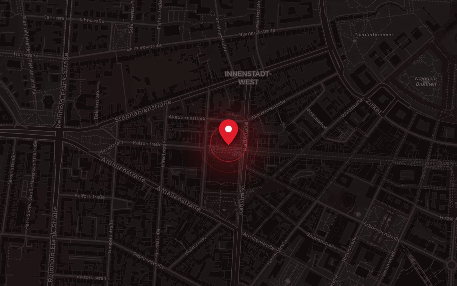 Kartenausschnitt der Karlsruher Innenstadt mit markiertem Standort in der Kaiserstraße 150